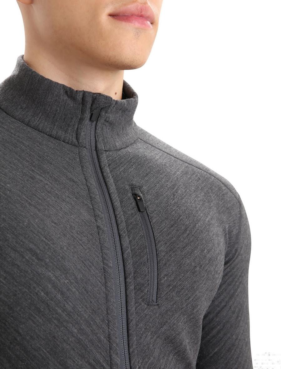 Jet Heather / Black Men's Icebreaker RealFleece™ Merino Descender Long Sleeve Zip Jackets | USA 1243XYUF